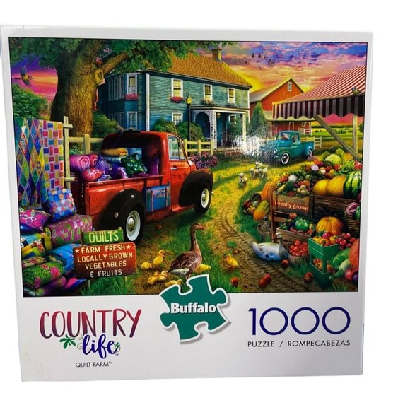 Buffalo Country Life Quilt Farm 1000-Piece Puzzle Vibrant Farm Scene - Picture 1 of 3